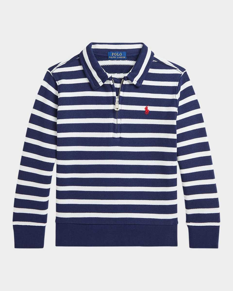 Boy's Striped Quarter Zip Sweatshirt, Size 2-